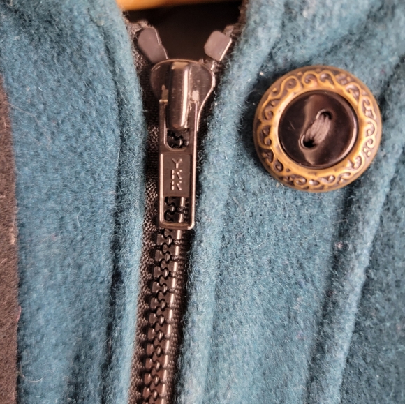 Vintage Spencer Douglas Dark Teal, Black Trim Wool Mid Length Winter Coat Large - Picture 7 of 16